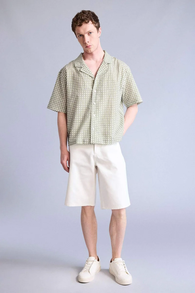 DeFacto Boxy Fit Apache Neck Printed Short Sleeve Shirt