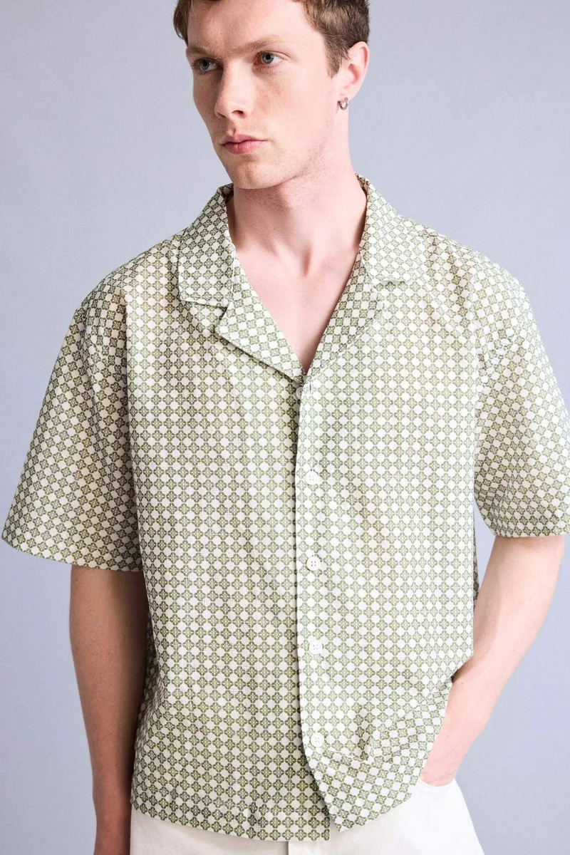 DeFacto Boxy Fit Apache Neck Printed Short Sleeve Shirt