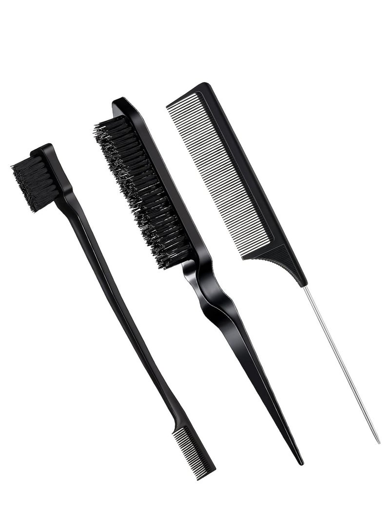 ECVV مجموعة أمشاط إكيو في في 3 قطع، فرشاة حواف ومشط، مشط شعيرات، مشط قوي، مناسب لمصففي الشعر المسافرين، للسيدات، والرضع، والأطفال (أسود) - Image 1