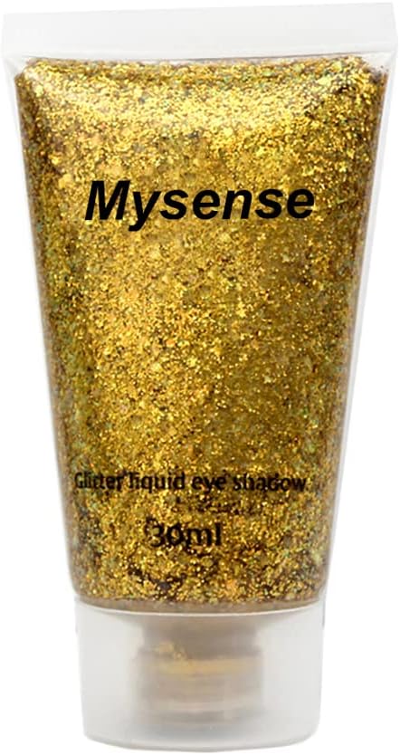 Mysense Gold Body Glitter Gel,Face Hair Glitter Makeup,Music Festival Rave Accessories,Chunky Mermaid Glitter Sequins,Sparkling Face Paint for Women Girls,30g