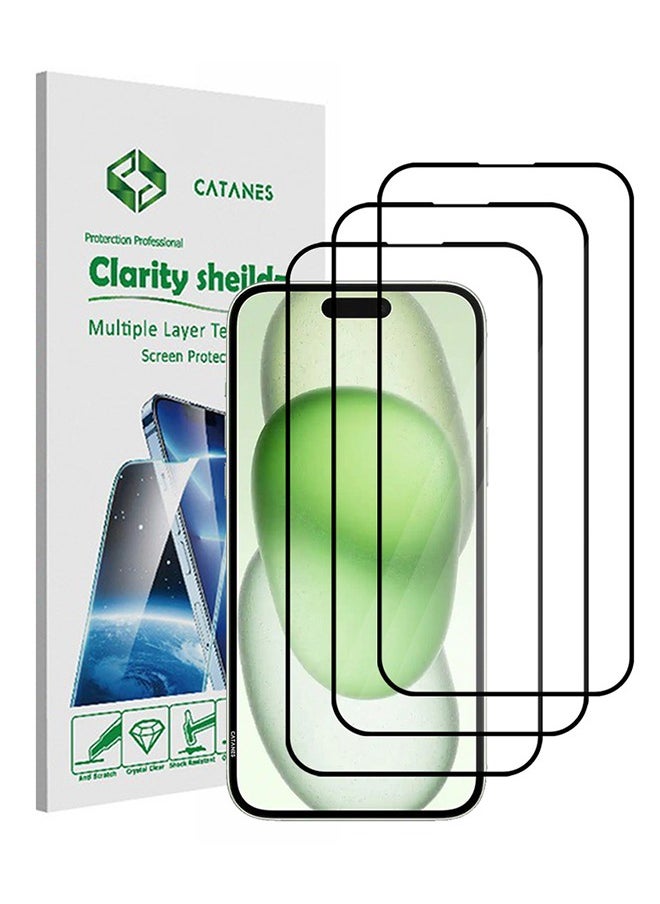 CATANES 3 Pack For iPhone 15 Screen Protector Scratch and Shatter Resistant Anti Bubble HD Clear Glass  - Image 1