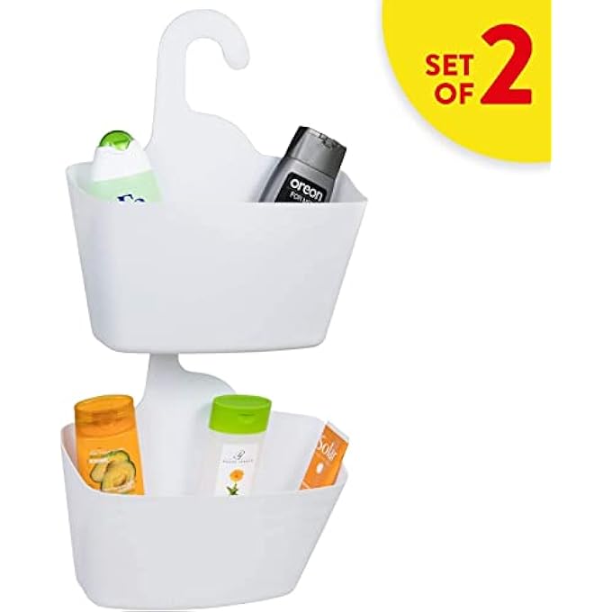 سلة دش معلقة، سلة تخزين بلاستيكية للحمام، منظم معلق للحمام، أبيض - Image 5