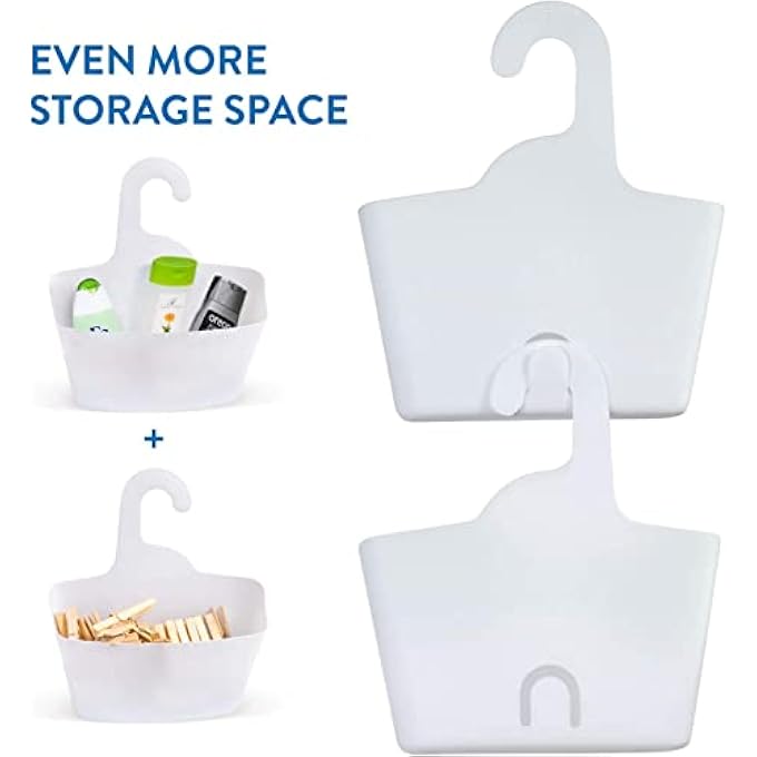 سلة دش معلقة، سلة تخزين بلاستيكية للحمام، منظم معلق للحمام، أبيض - Image 4
