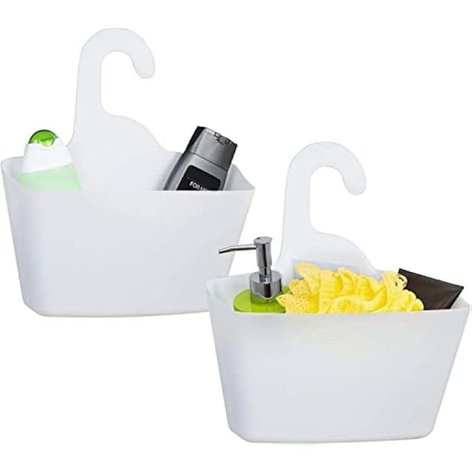 سلة دش معلقة، سلة تخزين بلاستيكية للحمام، منظم معلق للحمام، أبيض - Image 1