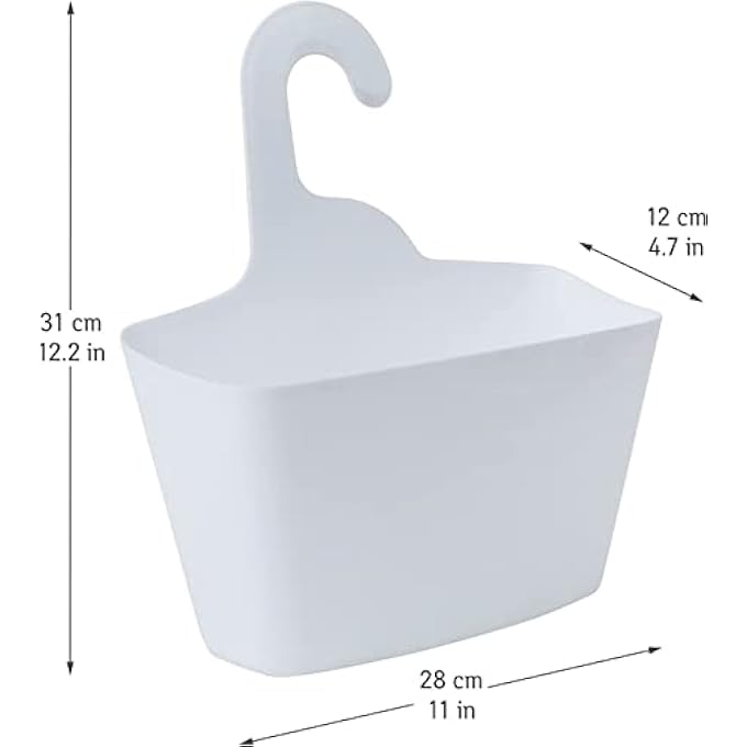 سلة دش معلقة، سلة تخزين بلاستيكية للحمام، منظم معلق للحمام، أبيض - Image 3