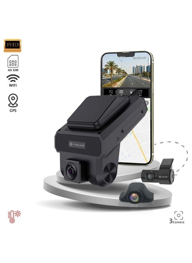 Tecar TE-D34G DashCam with  3 Camera -  4G Tracking with free SD Card & tracking cable - Image 1