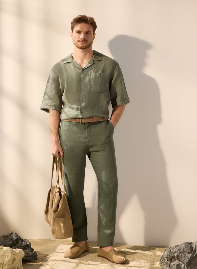 trendyol Khaki Limited Edition 100% Linen Regular Fit Trousers - Image 1