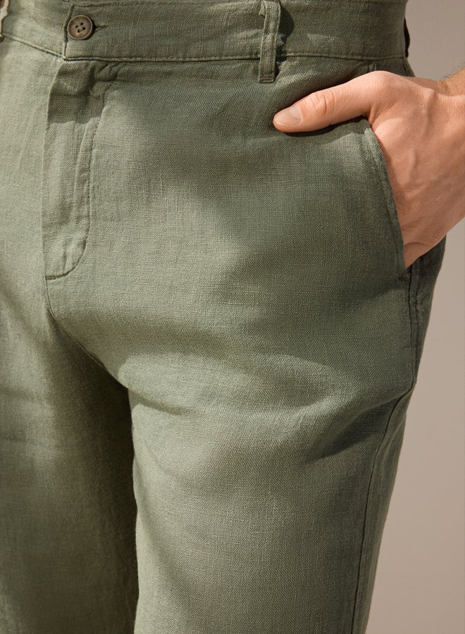 trendyol Khaki Limited Edition 100% Linen Regular Fit Trousers - Image 3