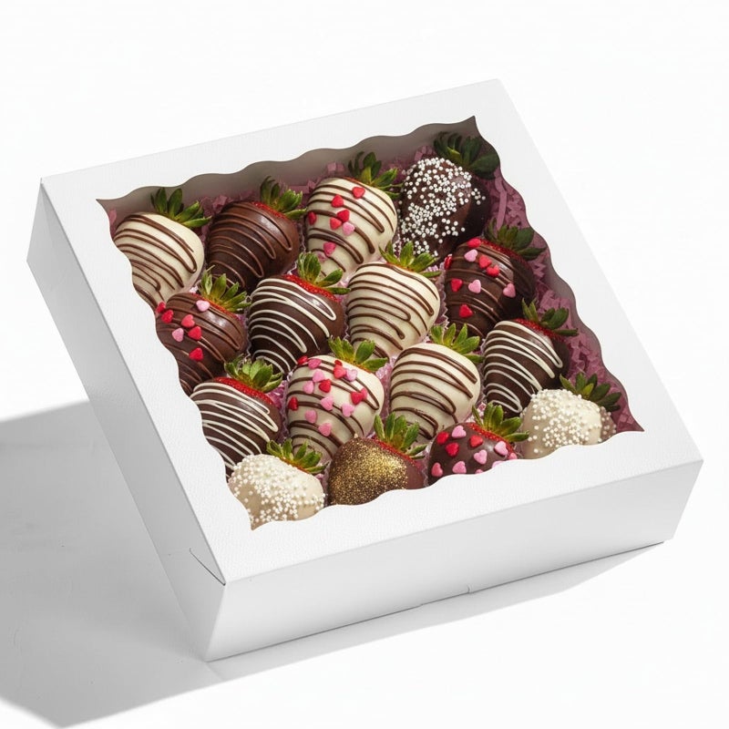 SLShePack 12Pack 9X9X2.5 Inches White Bakery Boxes,Pie Boxes with Clear Window Treat Boxes for Chocolate Strawberries, Pastries, Muffins, Donuts,Cookie,Breakable Heart - Image 1