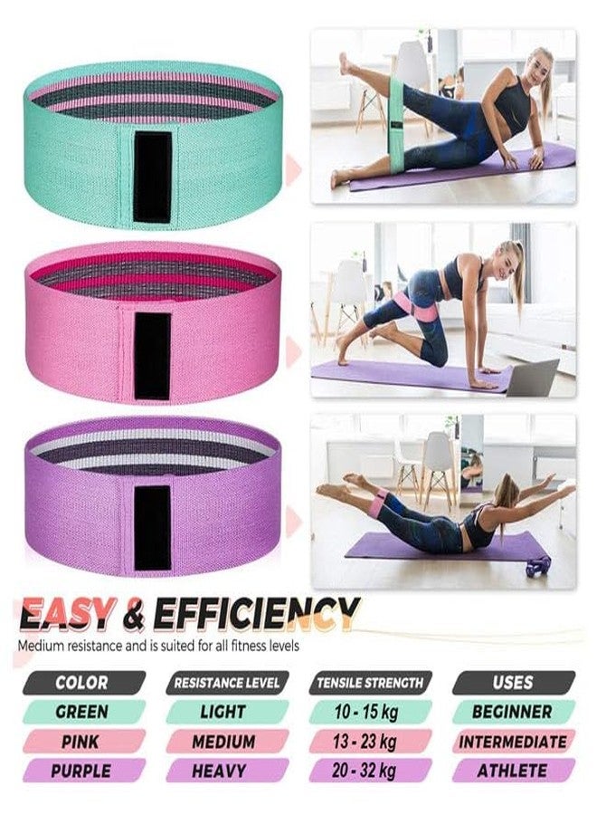 حزام مقاومة قماشي من Fitfix® - حزام حلقي للورك للنساء والرجال لتمارين الورك والساقين والتمدد والشد. أحزمة صغيرة حلقية لتمارين الأرداف والقرفصاء، قابلة للاستخدام في المنزل والنادي الرياضي. (مجموعة من 3 قطع) - Image 2