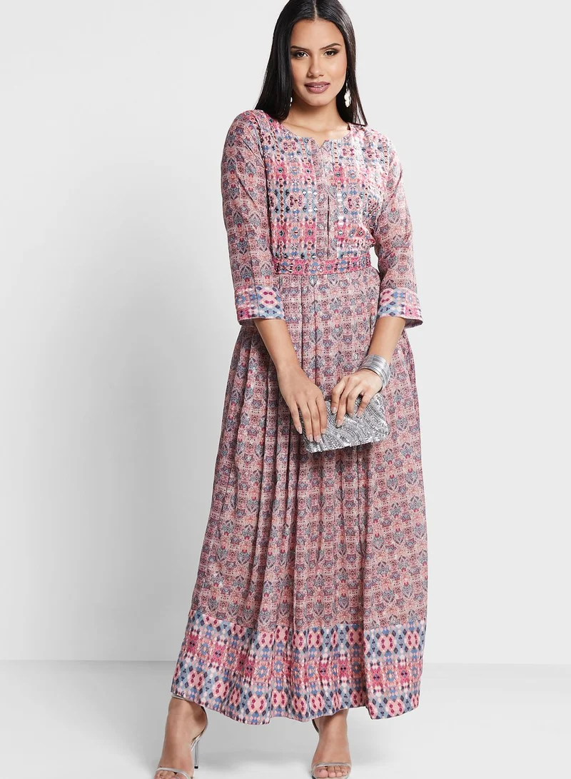 kolaba Embroidered Printed Tiered Dress