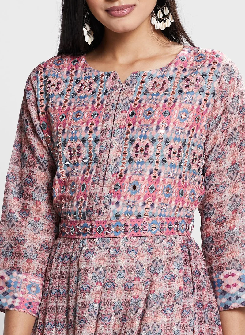 kolaba Embroidered Printed Tiered Dress