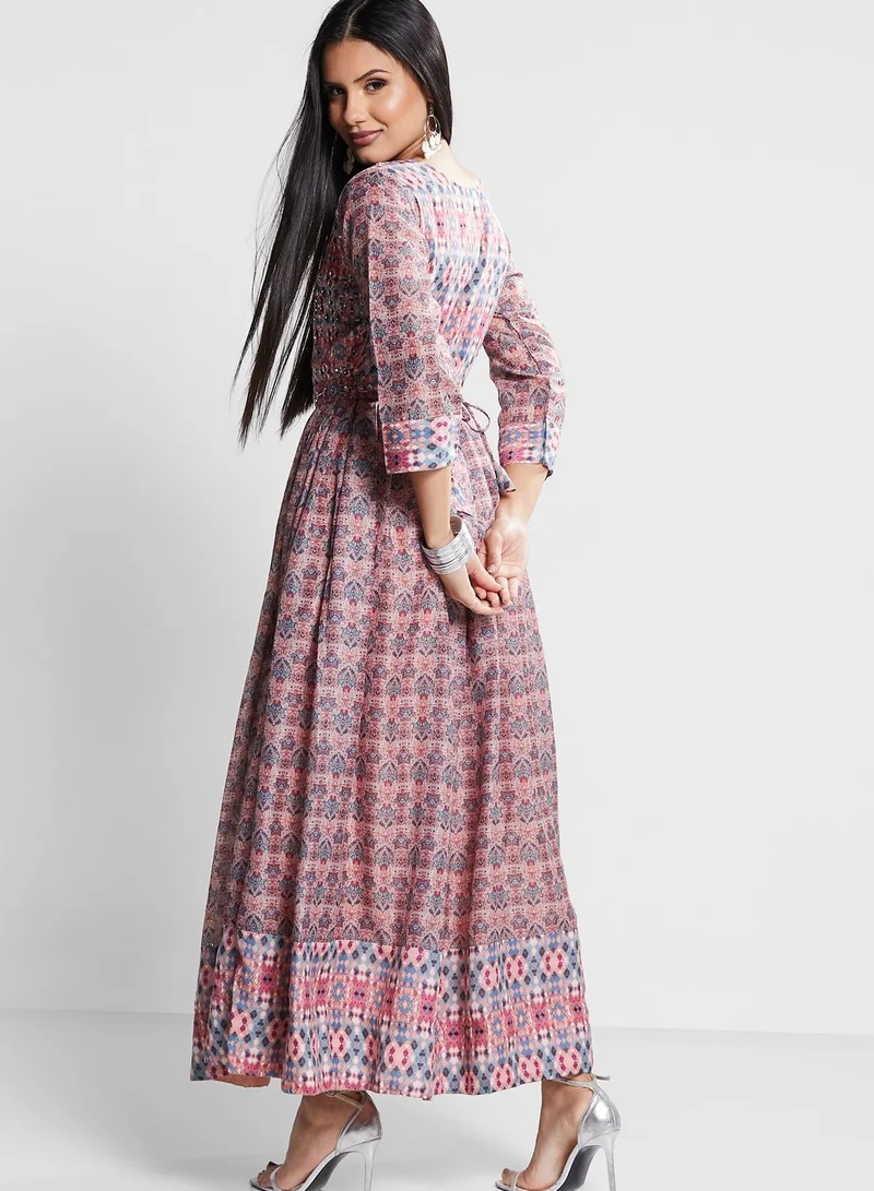 kolaba Embroidered Printed Tiered Dress
