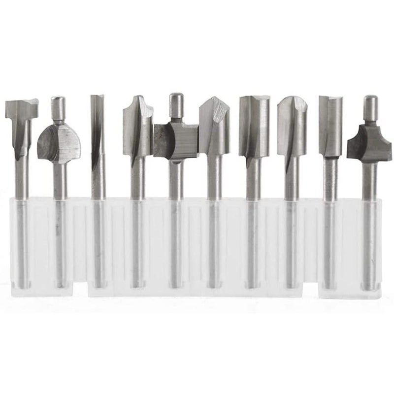 Mesee 10Pcs HSS Router Bits 1/8"(3mm) Shank Carbide Engraving Bit Set Fit Rotary Tool Tools for DIY Woodworking Edge Grooving Carving Milling Trimming - Image 1