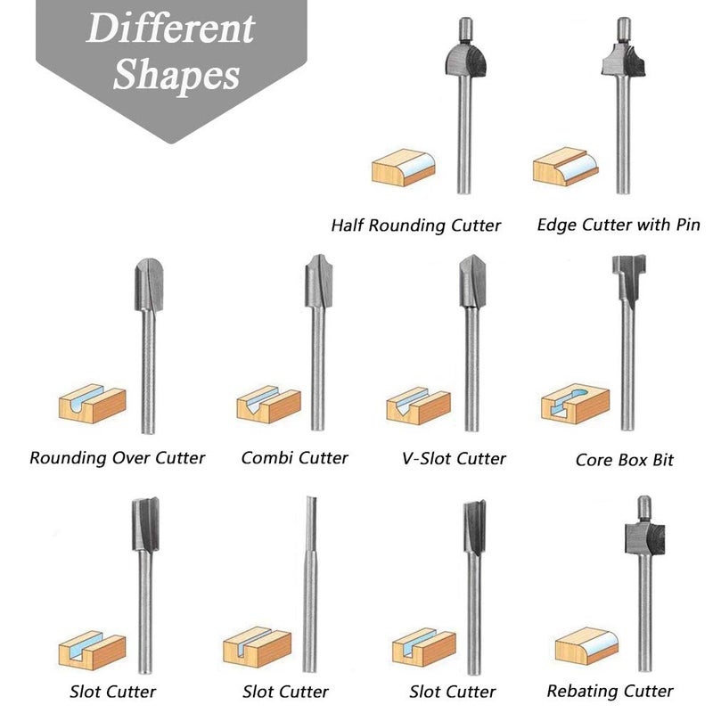 Mesee 10Pcs HSS Router Bits 1/8"(3mm) Shank Carbide Engraving Bit Set Fit Rotary Tool Tools for DIY Woodworking Edge Grooving Carving Milling Trimming - Image 3