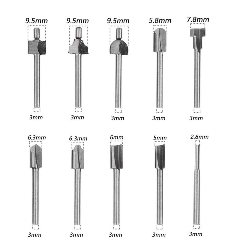 Mesee 10Pcs HSS Router Bits 1/8"(3mm) Shank Carbide Engraving Bit Set Fit Rotary Tool Tools for DIY Woodworking Edge Grooving Carving Milling Trimming - Image 2