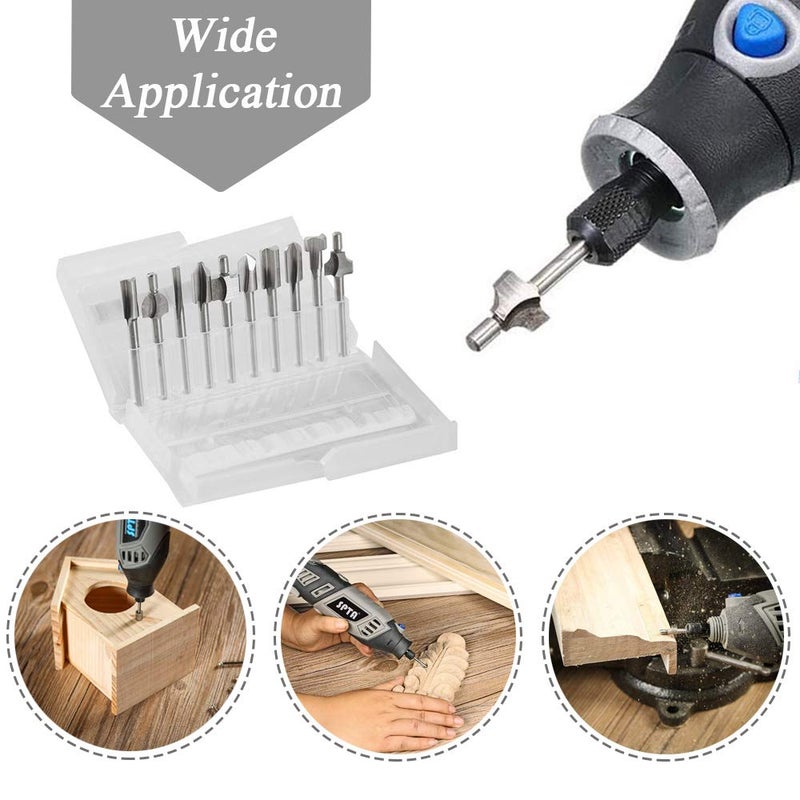 Mesee 10Pcs HSS Router Bits 1/8"(3mm) Shank Carbide Engraving Bit Set Fit Rotary Tool Tools for DIY Woodworking Edge Grooving Carving Milling Trimming - Image 4