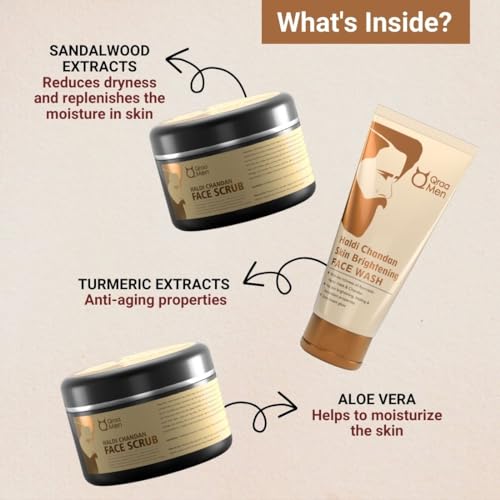 Qraa Men Haldi Chandan Kit For Skin Brightening & Lightening For Oil, Acne And Pimple Control (100gm X 3) Pack of 3 - Image 3