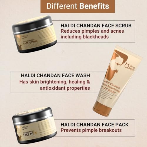 Qraa Men Haldi Chandan Kit For Skin Brightening & Lightening For Oil, Acne And Pimple Control (100gm X 3) Pack of 3 - Image 4