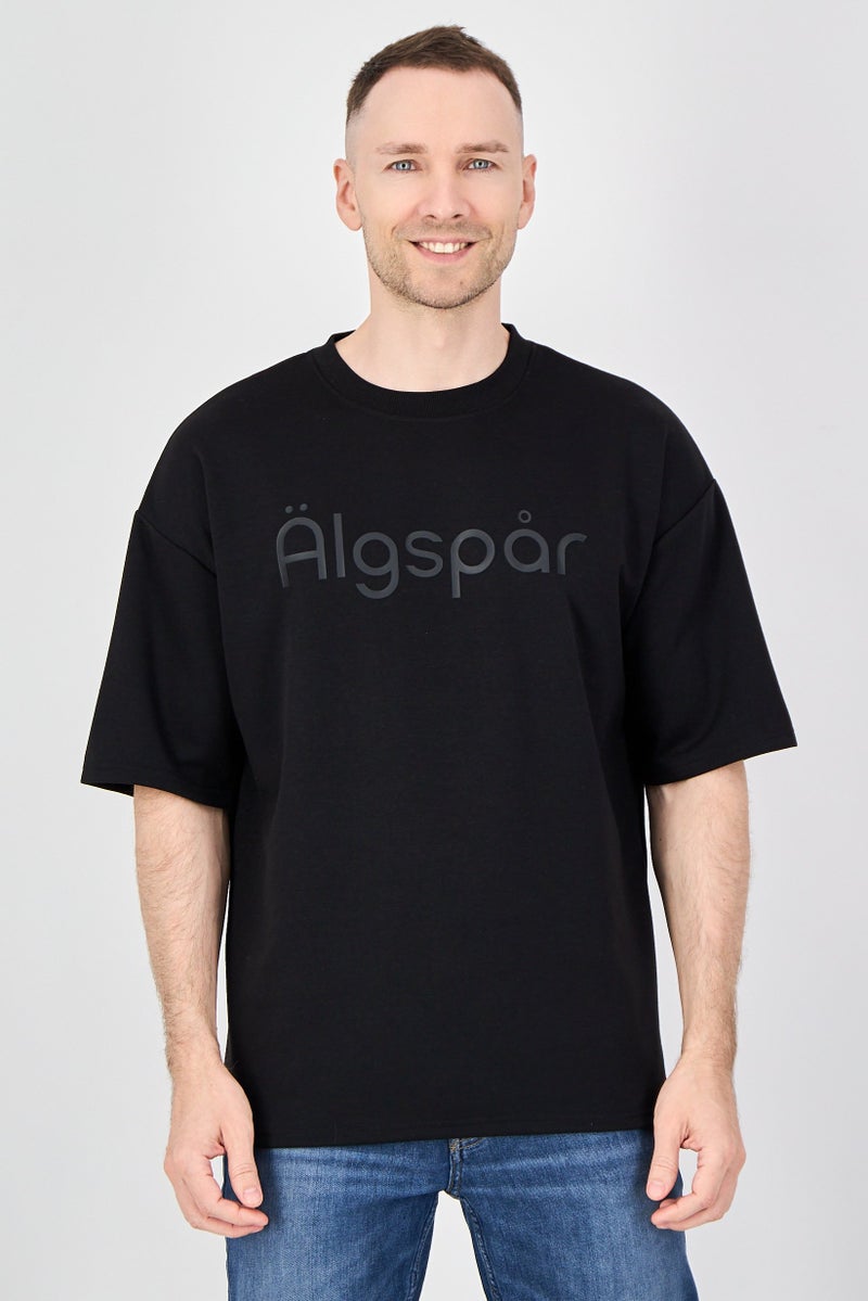 Algspar Men Crew Neck Short Sleeve Graphic Print T-Shirt, Black - Image 1