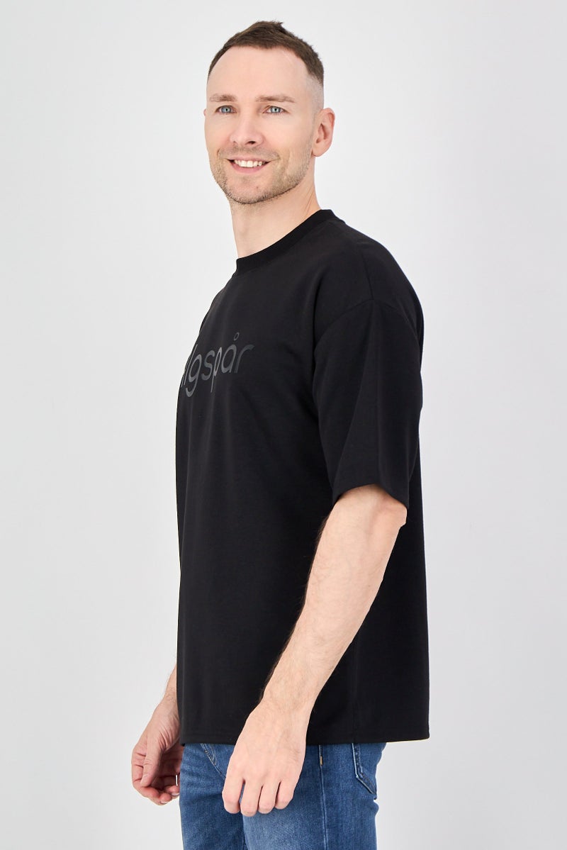 Algspar Men Crew Neck Short Sleeve Graphic Print T-Shirt, Black - Image 2