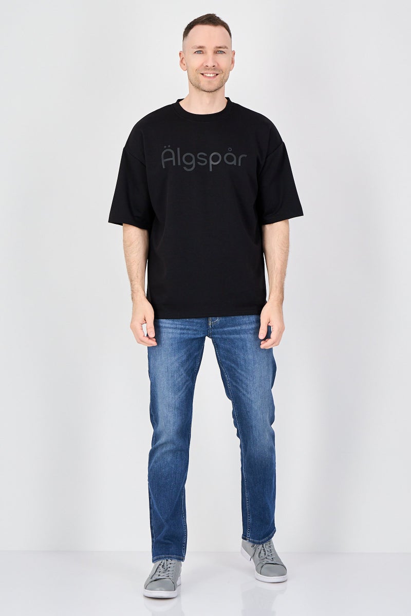 Algspar Men Crew Neck Short Sleeve Graphic Print T-Shirt, Black - Image 4