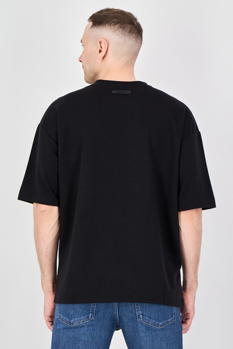 Algspar Men Crew Neck Short Sleeve Graphic Print T-Shirt, Black - Image 3
