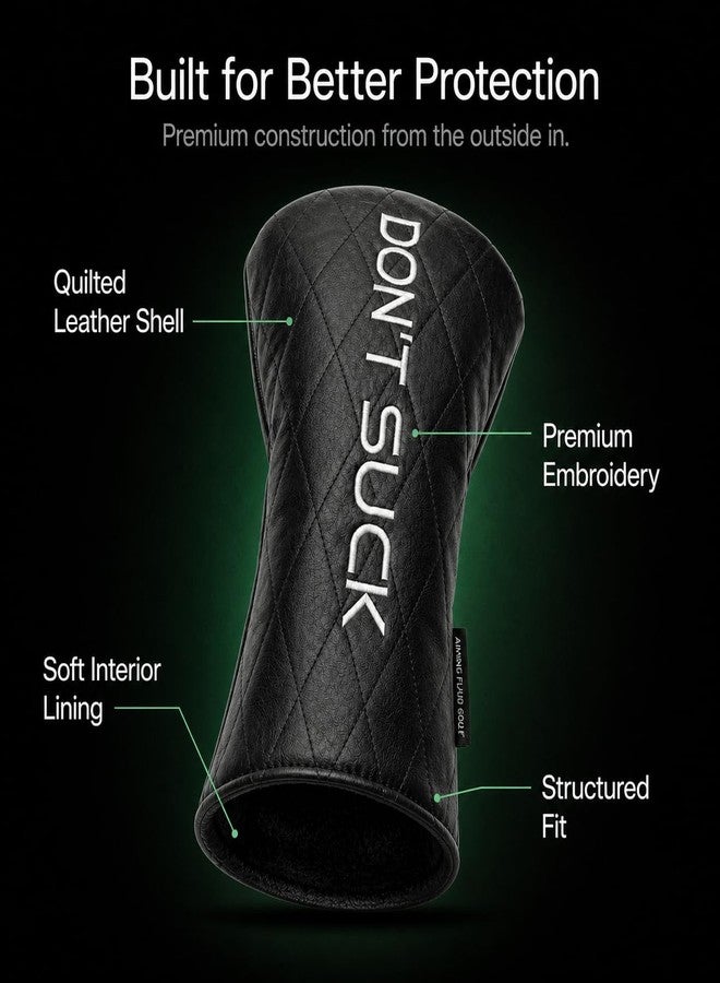 Aiming Fluid Golf “Don’t Suck” Driver Headcover – Premium Quilted Leather Golf Driver Head Cover, Funny Golf Club Headcover for Driver, Luxury Golf Bag Accessory, Unique Golf Gift for Men - Image 3