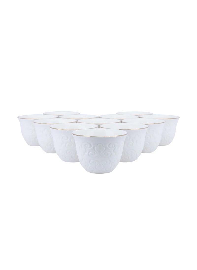 Alsaif Gallery A Set of White Porcelain Arabic Coffee Cups with Decoration 12 pieces  - Image 2