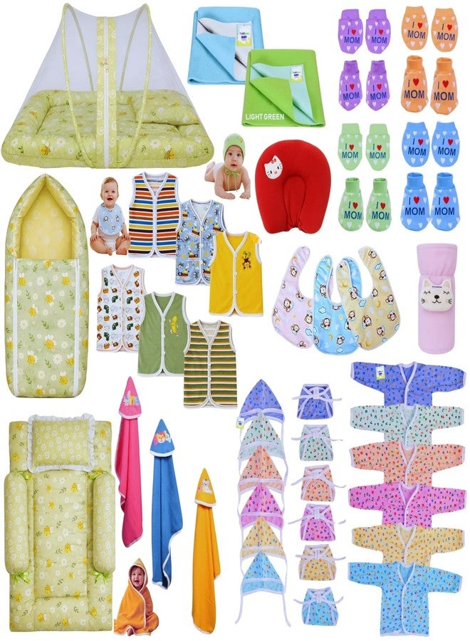 Toddylon Newborn Baby Essentials Kit 46 Items Combo Set | Baby Kit for New Born 0–6 Months | Hospital Bag & Newborn Bedding Clothing Set (Green) - Image 1