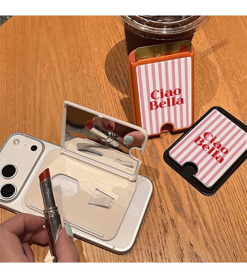 Orange Multifunctional Strong Magnetic Phone Card Holder With Stand And Mirror Fits 1 To 4 Cards For Iphone And Other Magnetic Phones Or Phone Cases - Image 3