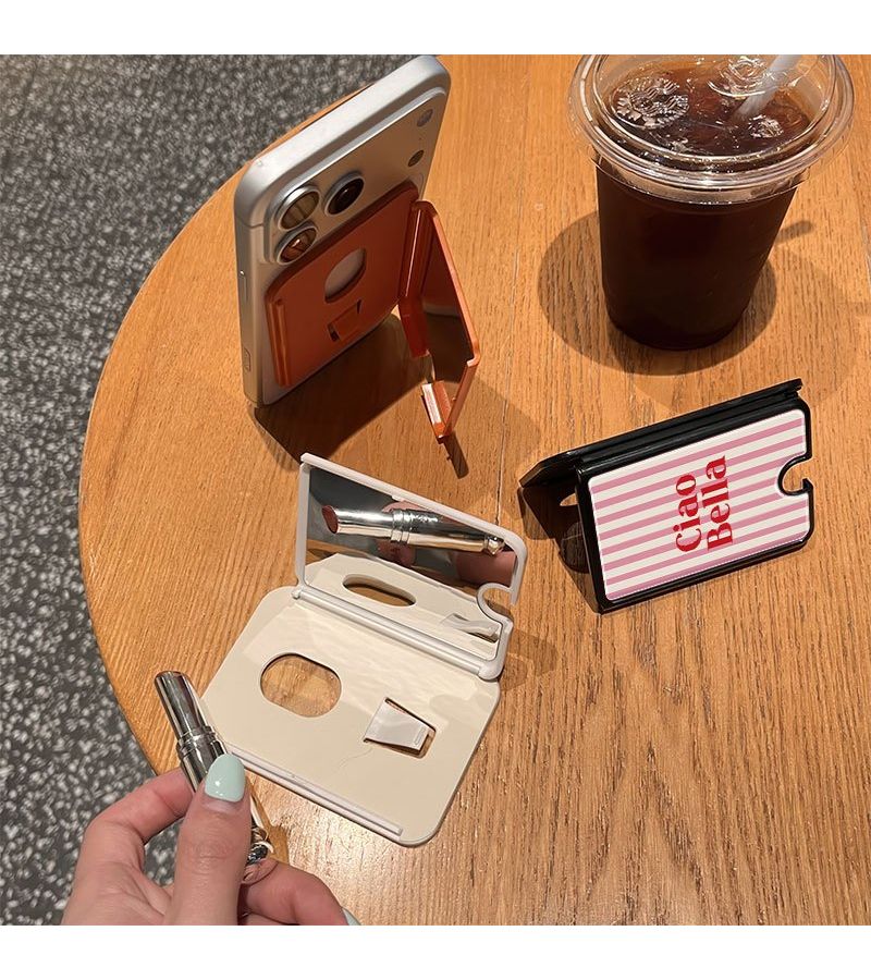 Orange Multifunctional Strong Magnetic Phone Card Holder With Stand And Mirror Fits 1 To 4 Cards For Iphone And Other Magnetic Phones Or Phone Cases - Image 2