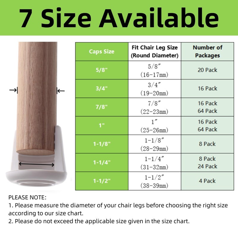 Furnigear Chair Leg Tips Caps Non-Slip Rubber Leg Tips 1-1/4  Inner Diameter Chair Leg Floor Protectors Round White  24 Pack - Image 2