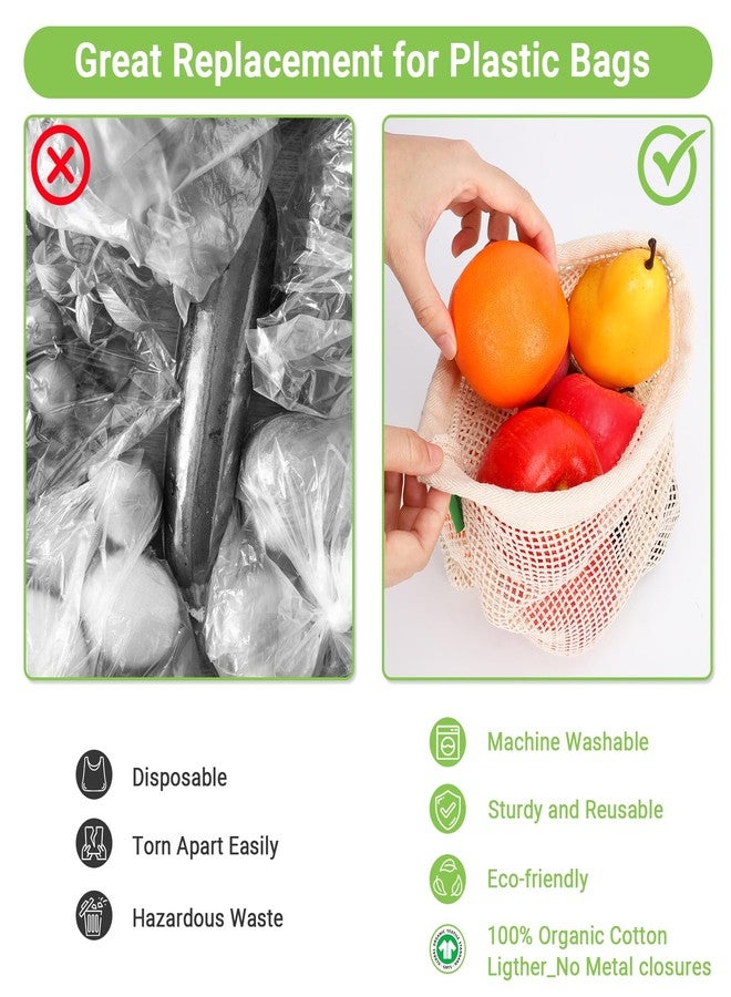 ENPOINT Pack of 6 Reusable Produce Bags Washable, 3 Sizes (2xS+2xM+2xL) Reusable Grocery Bags Heavy Duty Cotton Bag Mesh Bags for Vegetables, Enhanced Closure Edge, Double Stitched, with Tare Weight - Image 5