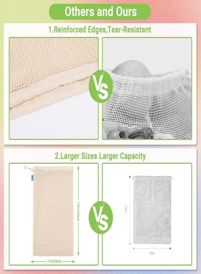 ENPOINT Pack of 6 Reusable Produce Bags Washable, 3 Sizes (2xS+2xM+2xL) Reusable Grocery Bags Heavy Duty Cotton Bag Mesh Bags for Vegetables, Enhanced Closure Edge, Double Stitched, with Tare Weight - Image 4