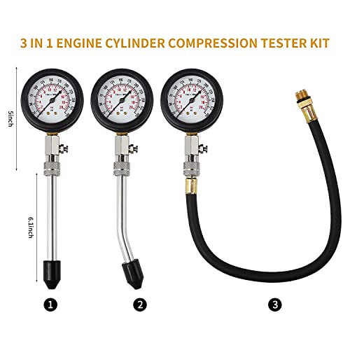 ZJERYL GULL 8PCS Compression Tester, Engine Compression Tester kit Professional Petrol Gas Engine Cylinder Pressure Gauge 0-300 PSI Automotive Tool for Motorcycle Car Truck(Plastic red) - Image 5