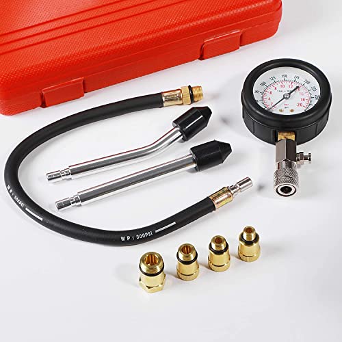 ZJERYL GULL 8PCS Compression Tester, Engine Compression Tester kit Professional Petrol Gas Engine Cylinder Pressure Gauge 0-300 PSI Automotive Tool for Motorcycle Car Truck(Plastic red) - Image 2