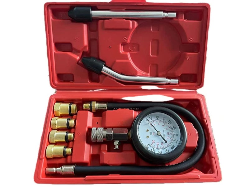 ZJERYL GULL 8PCS Compression Tester, Engine Compression Tester kit Professional Petrol Gas Engine Cylinder Pressure Gauge 0-300 PSI Automotive Tool for Motorcycle Car Truck(Plastic red) - Image 1