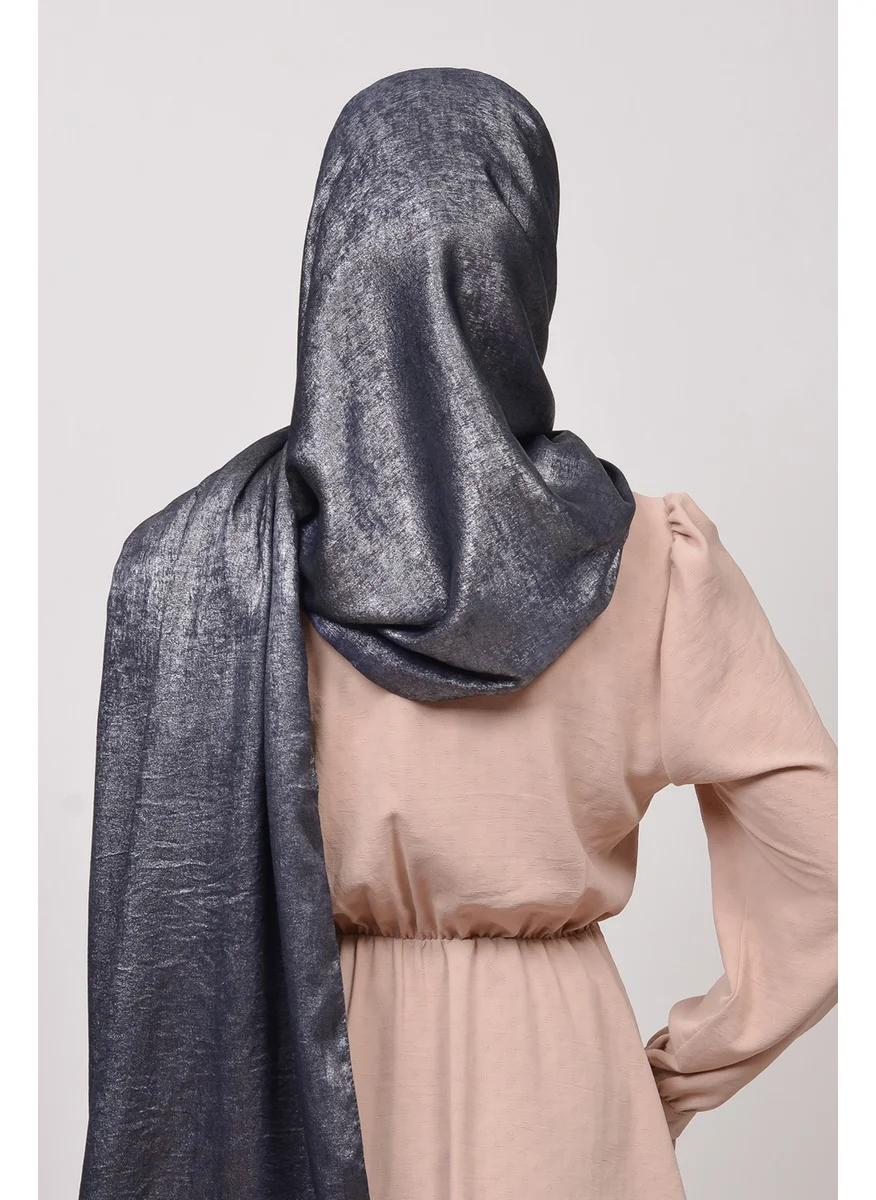 التوبة Double Color Shiny Glittered Princess Hijab Shawl Cotton Navy Blue - Silver