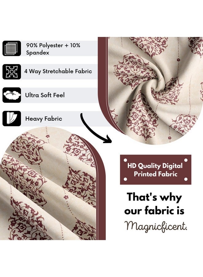 BRIDA BRIDA Stretchable Floral Geometric Printed Dining Chair Covers Frill Skirt Elastic Chair Seat Case Protector, Slipcovers (4 Chair Cover, Damask Beige) - Image 3