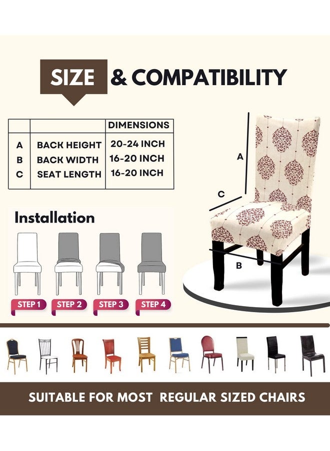 BRIDA BRIDA Stretchable Floral Geometric Printed Dining Chair Covers Frill Skirt Elastic Chair Seat Case Protector, Slipcovers (4 Chair Cover, Damask Beige) - Image 5