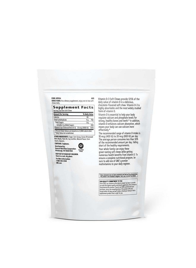 GNC GNC Vitamin D-3 Soft Chews 1000IU - Chocolate | Provides 125% of The Daily Value of Vitamin D | 60 Soft Chews  - Image 2
