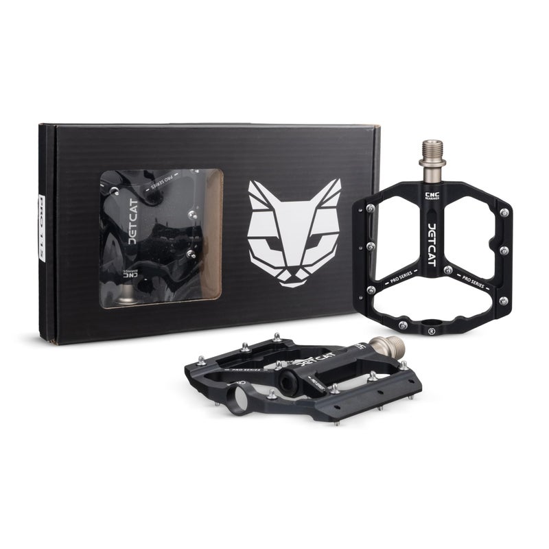 JETCAT بدالات دراجة جبلية JETCAT مسطحة - بدالات MTB مسطحة، بدالات دراجة، بدالات دراجة طريق، بدالات BMX، للدراجات BMX MTN طريق حصى EBike، قطع متخصصة، للبالغين، معدن ألمنيوم مطبوع 9/16" أسود - Image 4