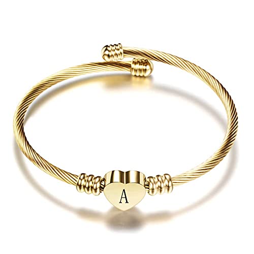 VQYSKO Gold Bracelets for Girls-A to Z Stainless Steel Heart Initial Girl Jewellery, Birthday Gifts for Girls (Gold, A) - Image 1