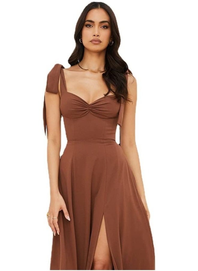 Women's Summer V-Neck Sleeveless Backless Split Midi Dress  - Image 3