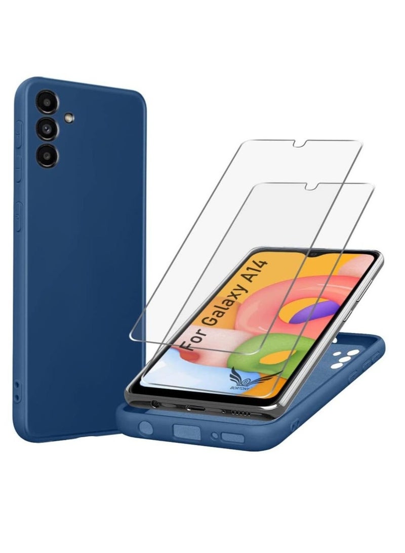 ELTRAZONE ELTRAZONE Samsung Galaxy A14 Case with 2 Pack Tempered Glass Screen Protector – Shockproof Soft Liquid Silicone Protective Phone Cover Compatible with Galaxy A14 4G/5G (Blue)
