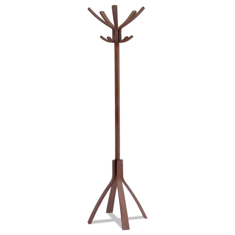 Alba Floor Coat Rack Stand 5 Double Pegs Clothes Umbrella and Accessory Holder Stable Weighted Base Easy Assembly Wood Espresso Brown PMCAFE