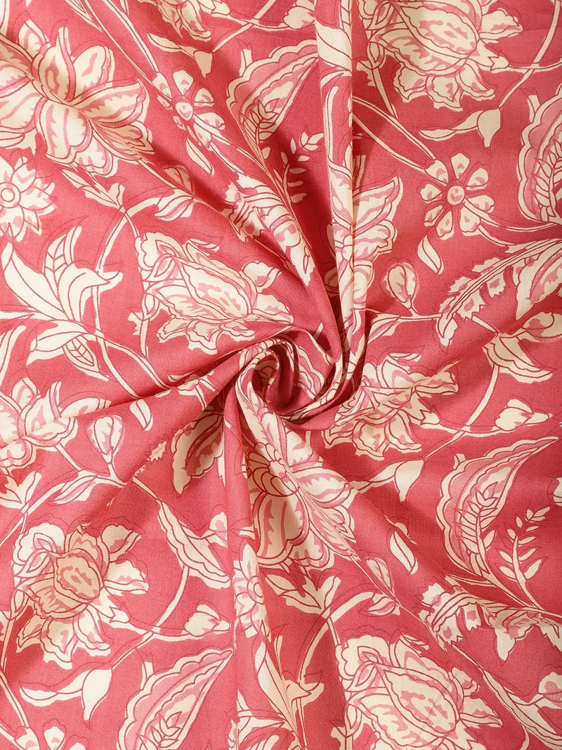 أيه كيه إس Rose Pink & Cream Block Print Fabric