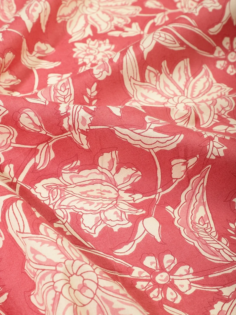 أيه كيه إس Rose Pink & Cream Block Print Fabric