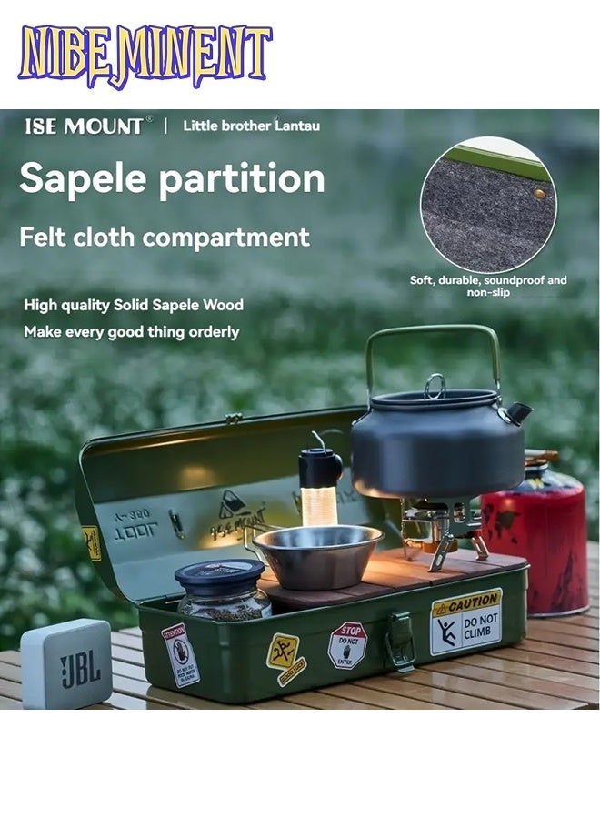 NIBEMINENT صندوق تخزين معدني محمول باليد لصندوق أدوات التخييم الخارجي بتصميم مطبوع مع مقبض وحماية داخلية صندوق تخزين متنوع مقاوم للماء، صندوق شاي وقهوة معدني فاخر للسفر والنزهات - Image 2